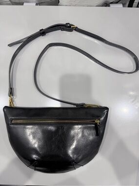 Anthropologie Ada Black Faux Leather Crossbody Convertible Bag with Gold